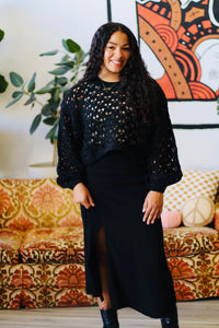 Black Side Slit Midi Skirt