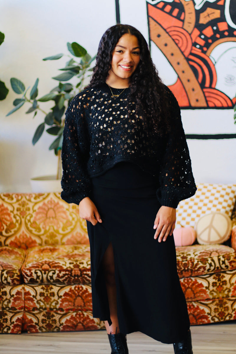 Black Side Slit Midi Skirt