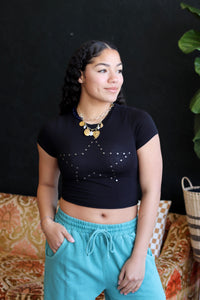 Star Studded Cropped Black Tee