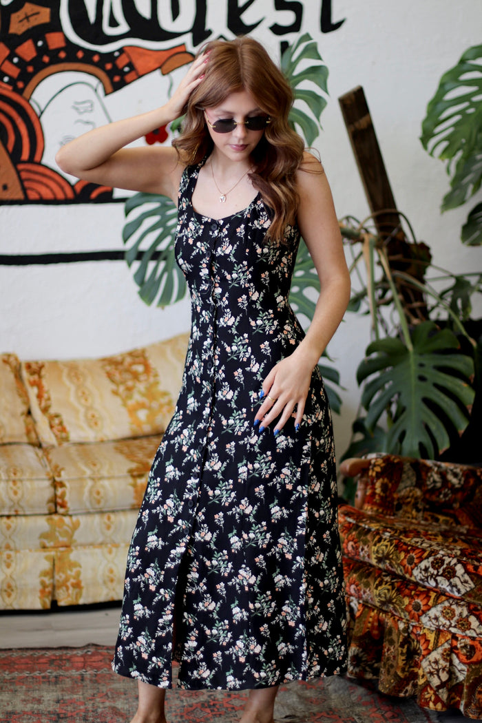 Gilly Black Floral Midi Dress