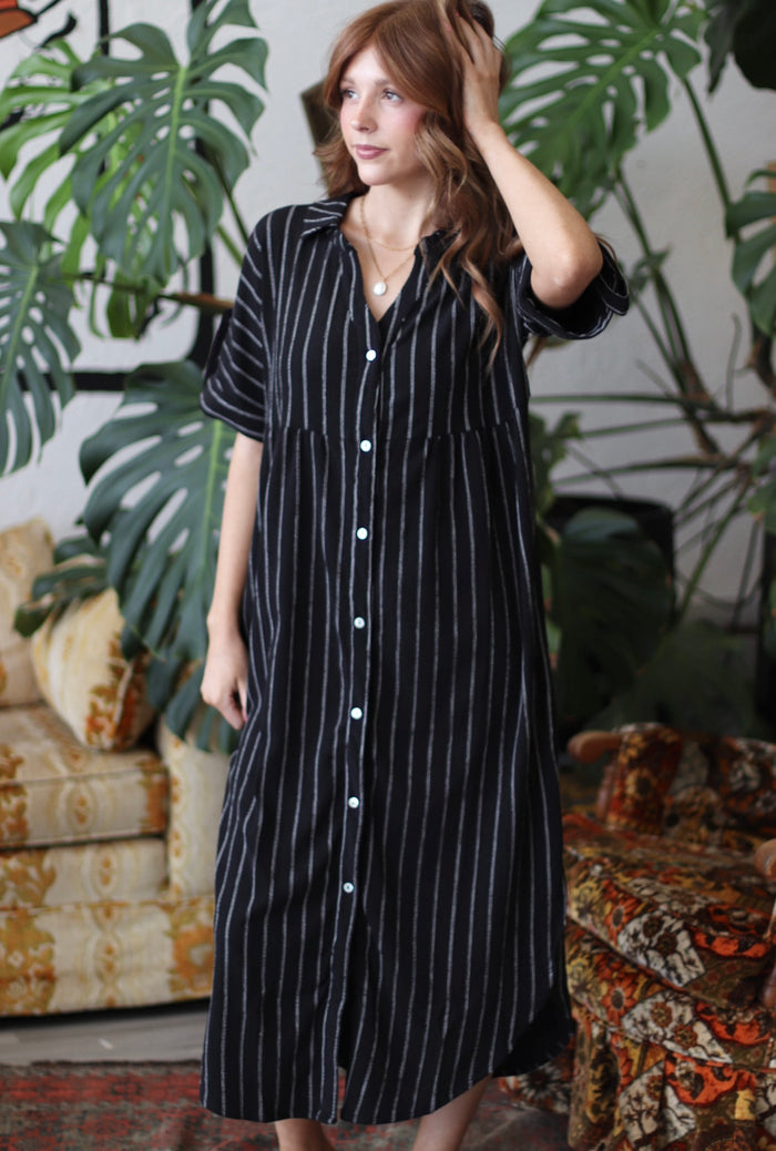 Wander Striped Black Midi Dress
