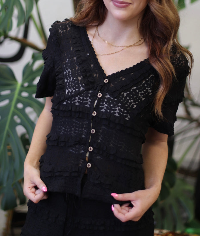 Prairie Grunge Black Lace Top