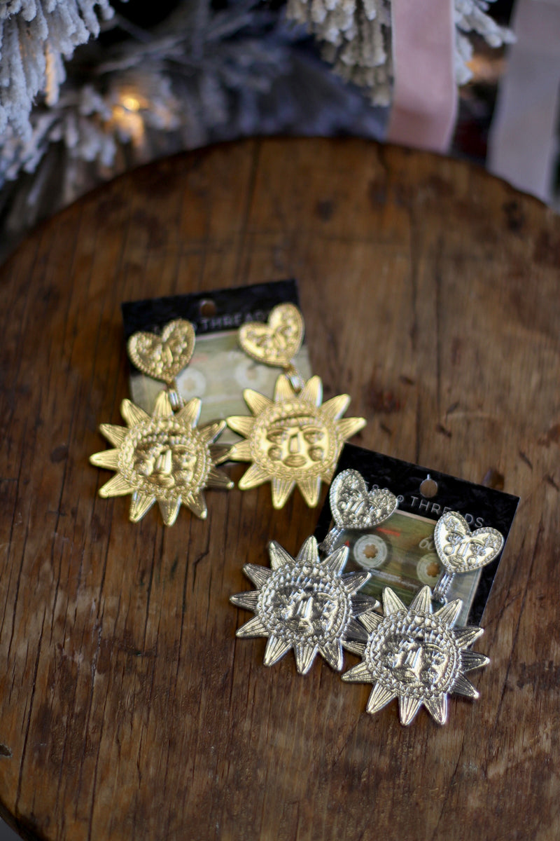 Sun & Heart Face Earrings