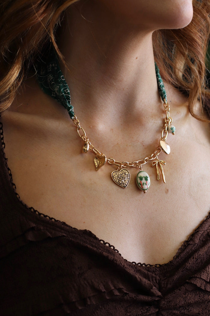 Green Scarf Charm Necklace