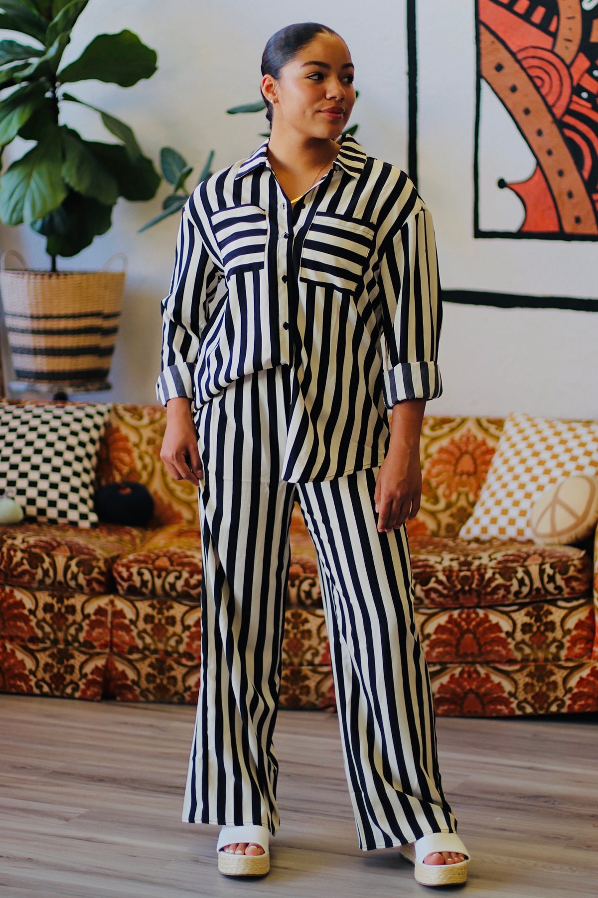 Its Showtime Striped Shirt & Pants Set