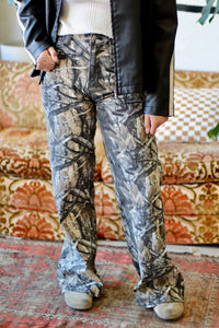 High-Rise Dark Camo Wide Leg Jeans