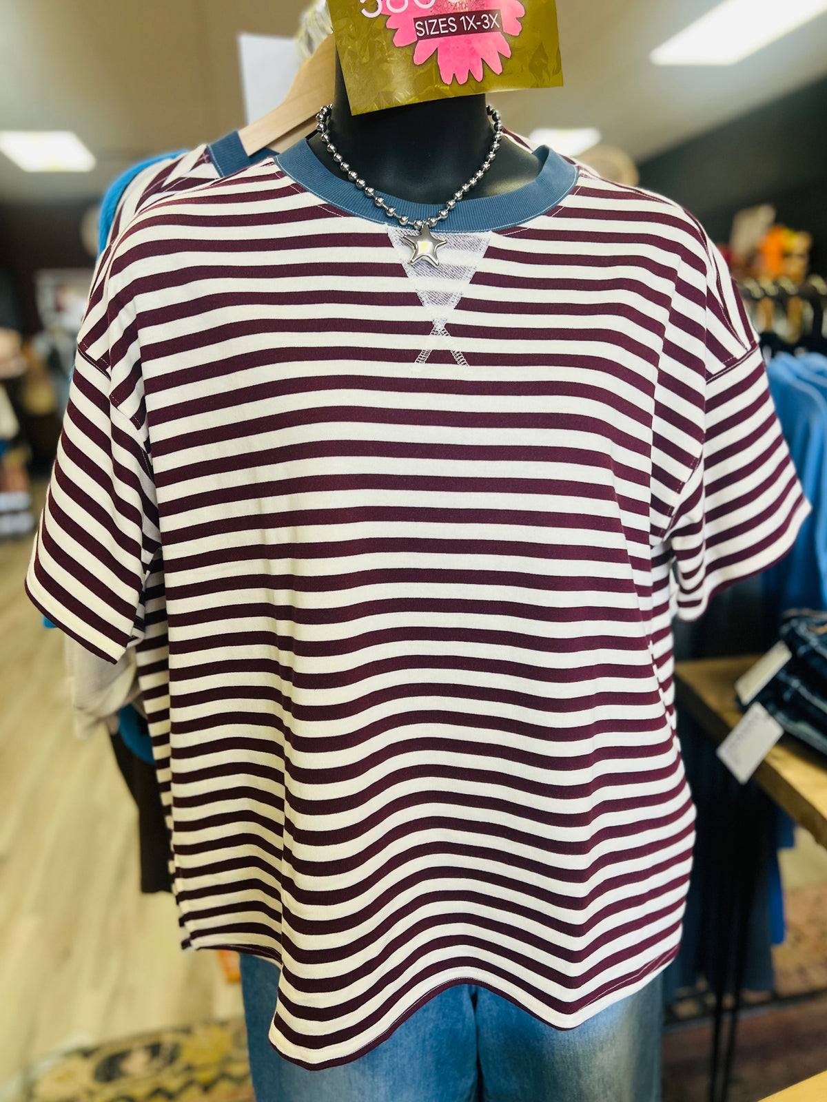 Curve + Burgundy Striped Tee