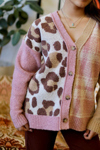 Leopard & Plaid Knit Sweater Cardigan
