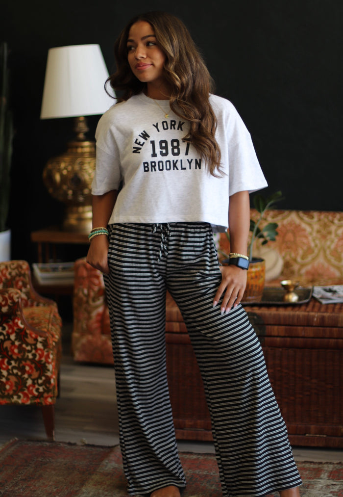 Black Striped Wide Leg Lounge Pants