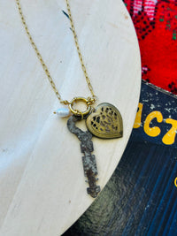 Brass Heart & Key Necklace