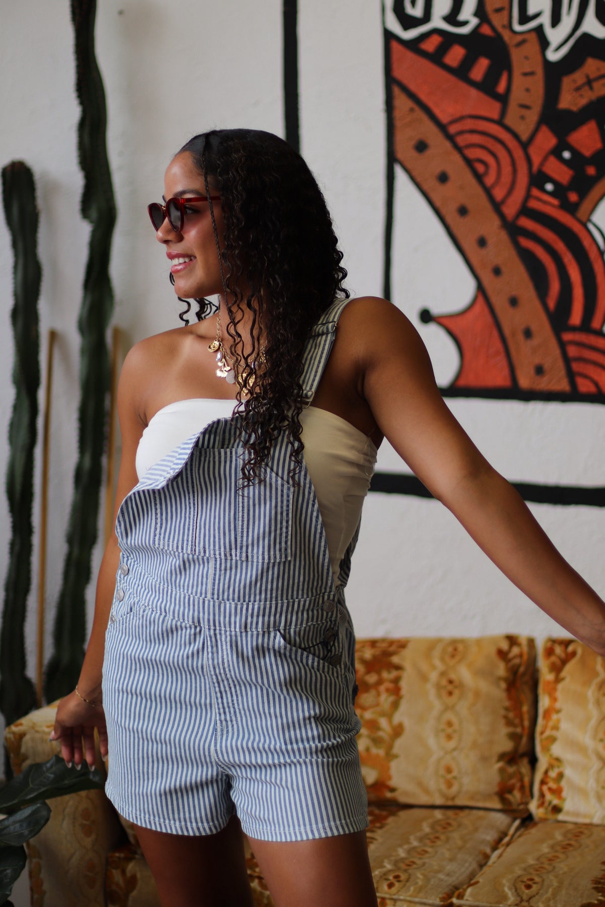 Gabby Striped Bib Short Overalls
