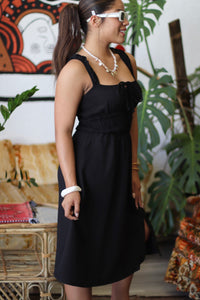 Smocked Waist Woven Midi Dress Black