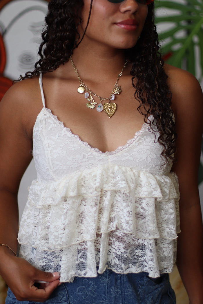Nina Cream Lace Ruffle Top