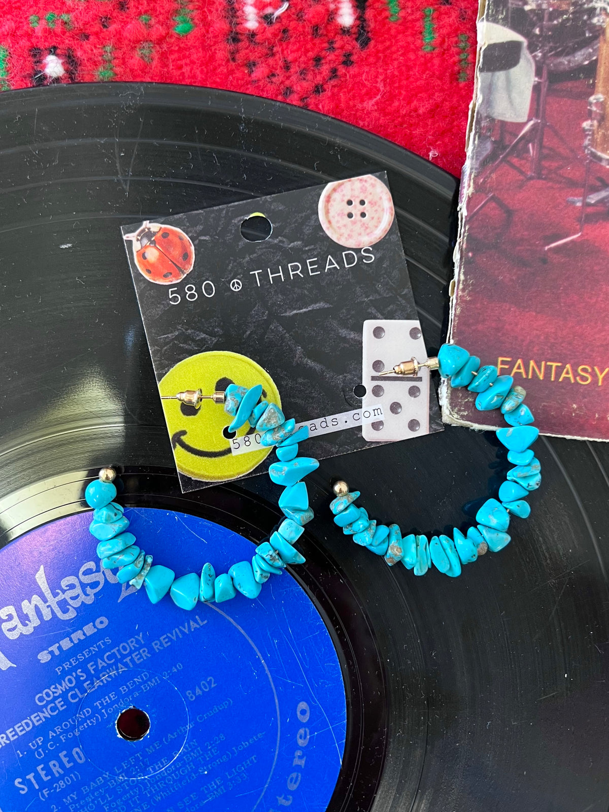 Chunky Turquoise Beaded Hoop Earrings