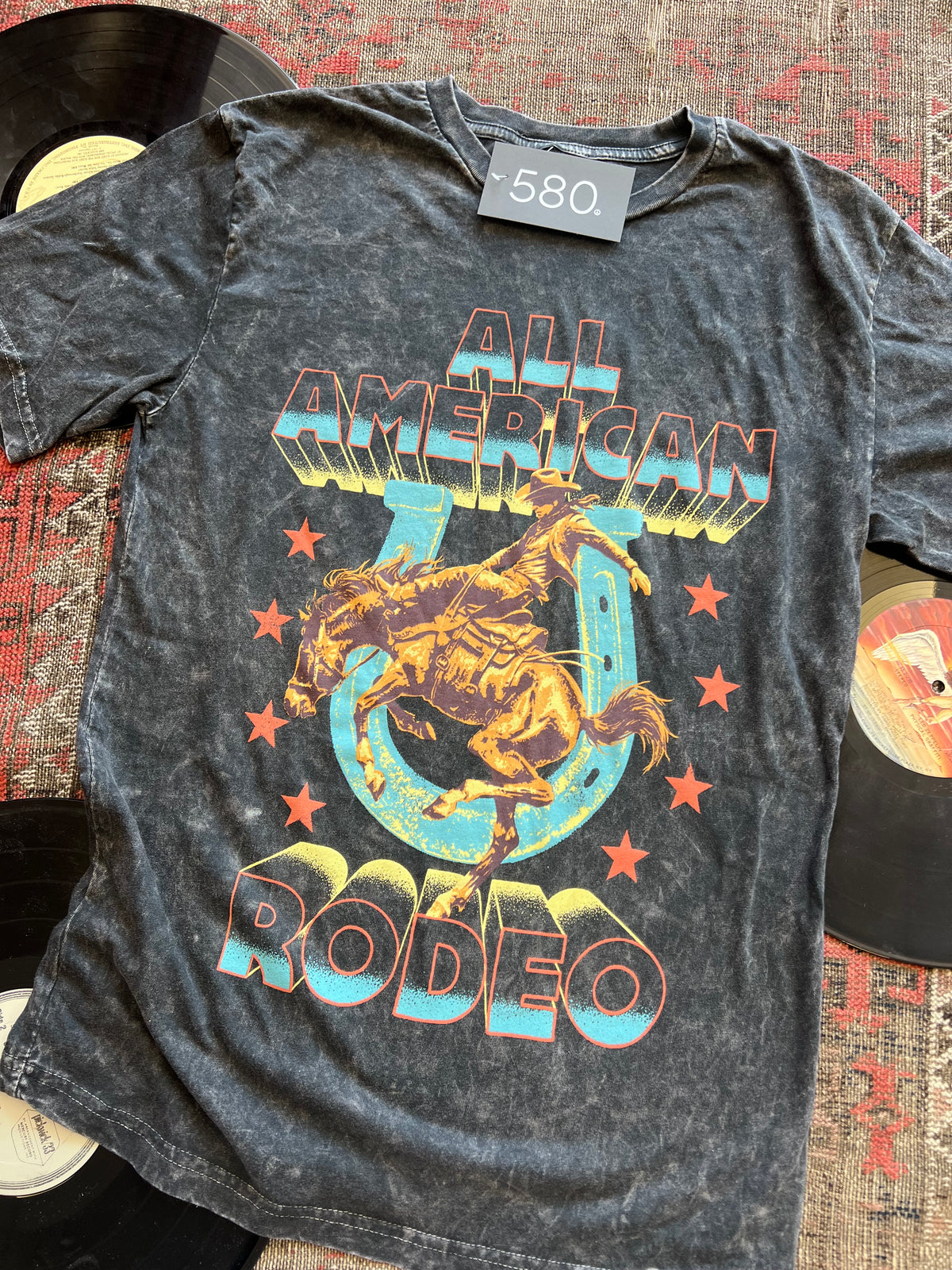 Black Mineral Wash All American Rodeo Graphic Tee