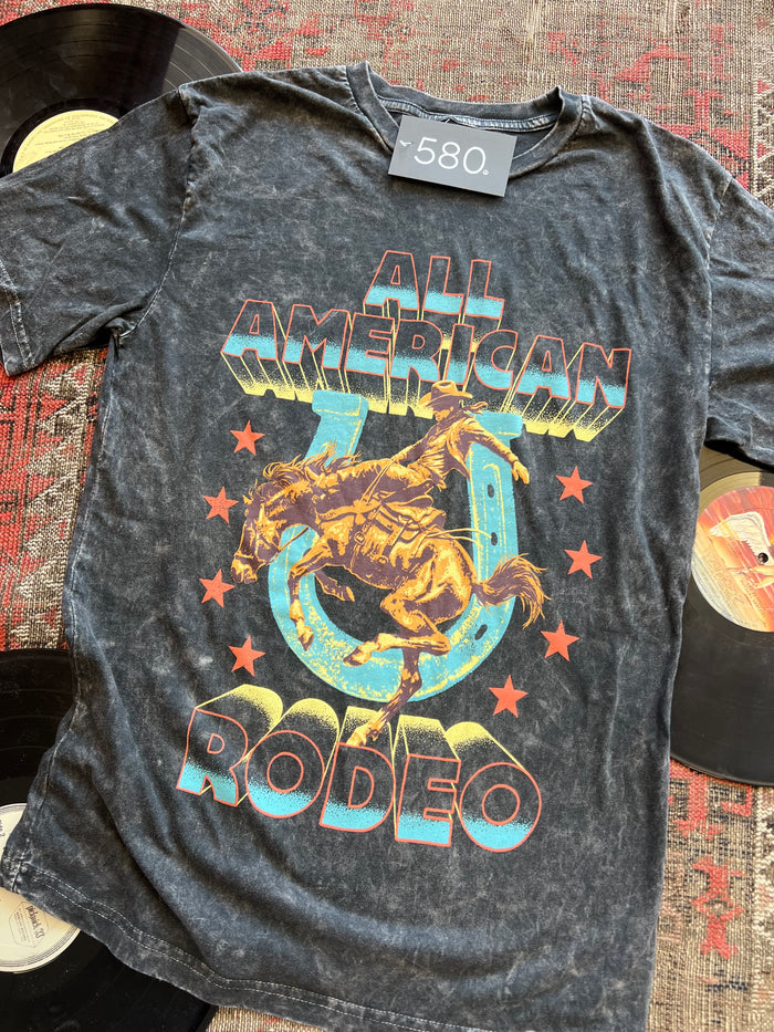 Black Mineral Wash All American Rodeo Graphic Tee