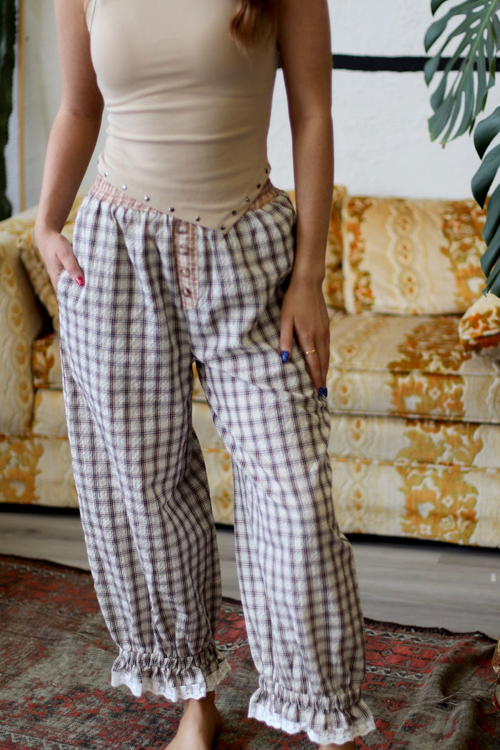 Mystic Plaid Balloon Pants W/ Ruffle Hem