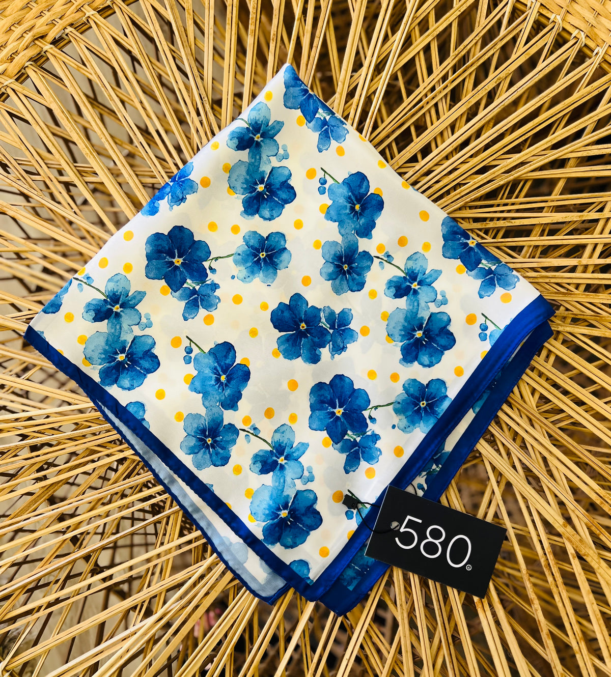 Blue Floral Silk Finish Bandana Scarf
