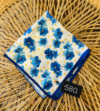 Blue Floral Silk Finish Bandana Scarf
