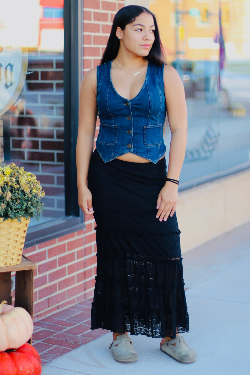 Melanie Mermaid Midi Skirt + Black