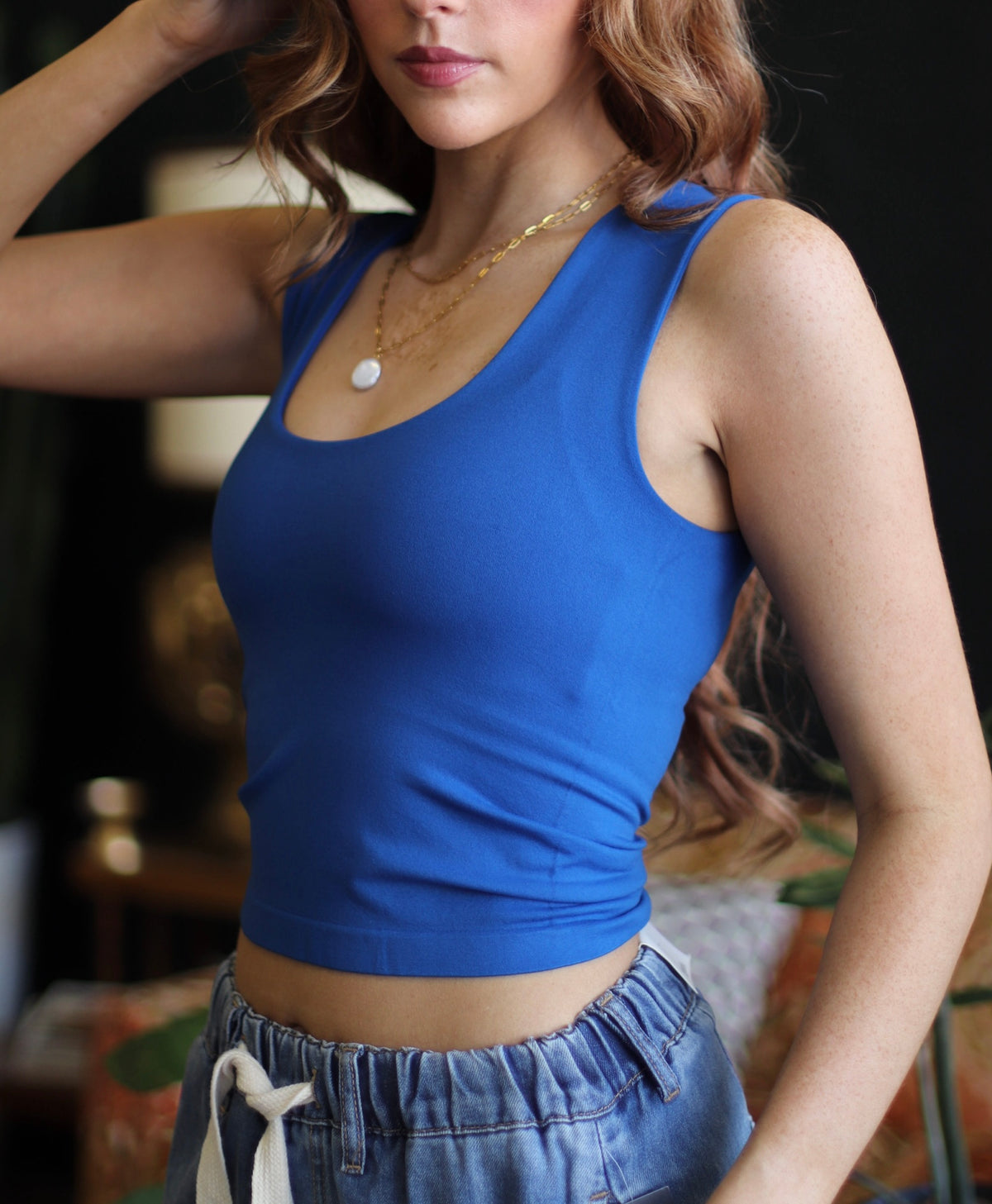 Seamless Crop Tank + Dark Blue