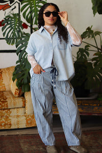 Junie Navy Striped Barrel Denim Pants