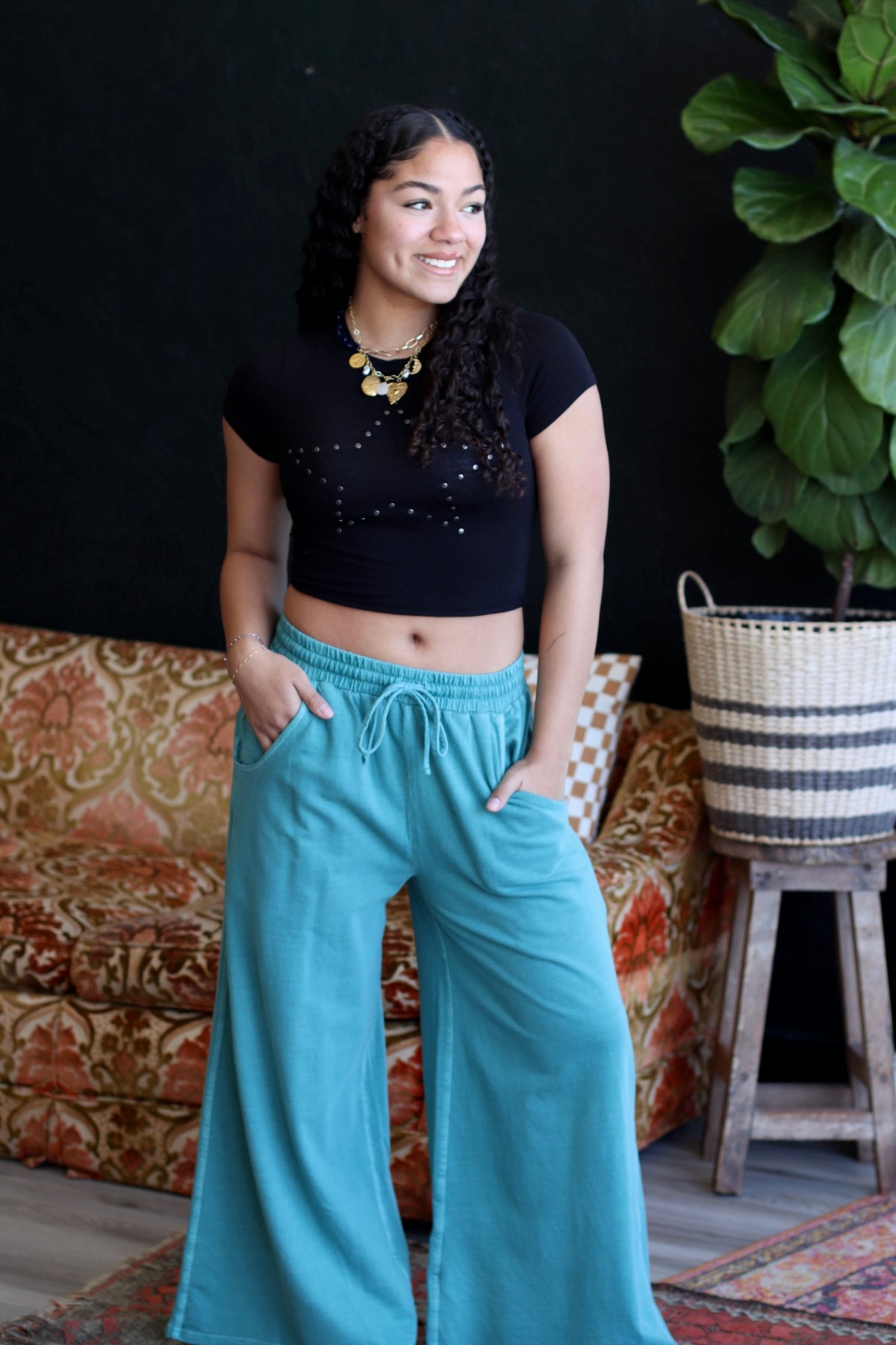 Star Studded Cropped Black Tee