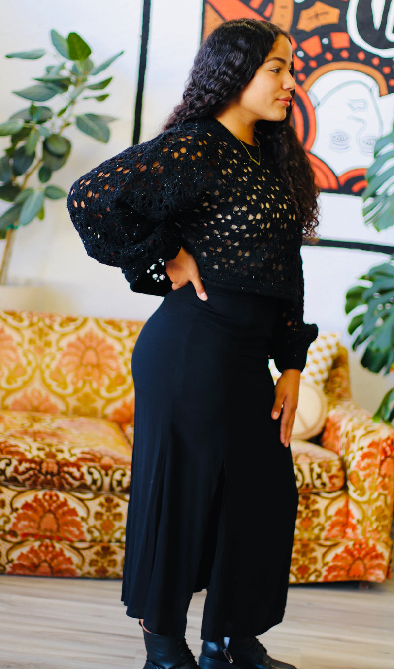 Black Side Slit Midi Skirt