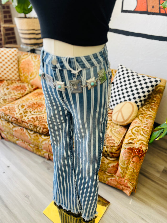 Striped High Rise Bell Bottoms