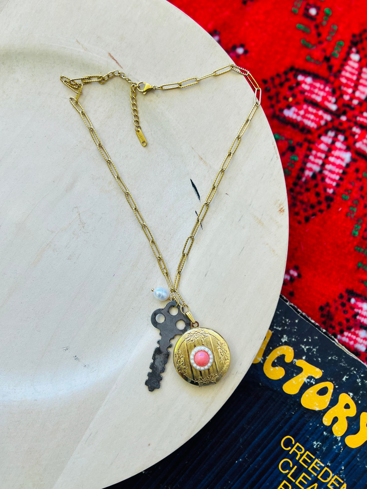 Round Locket & Key Necklace