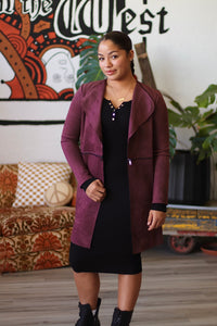 Moody Fall Suede Coat in Cherry Coke