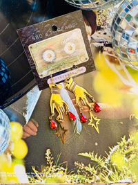 Gold Hand Earrings w/ Red Stones