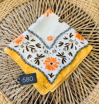 Yellow Floral Silk-Finish Bandana Scarf