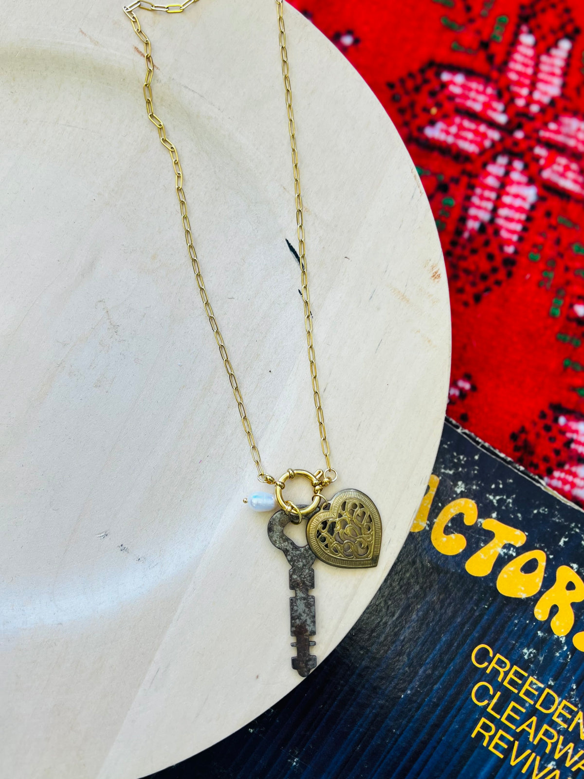 Brass Heart & Key Necklace
