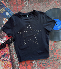 Star Studded Cropped Black Tee