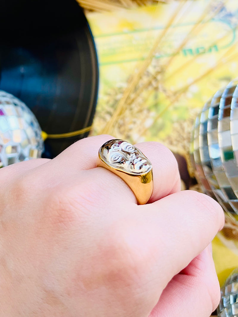 18K Gold Plated Two Tone Face Ring