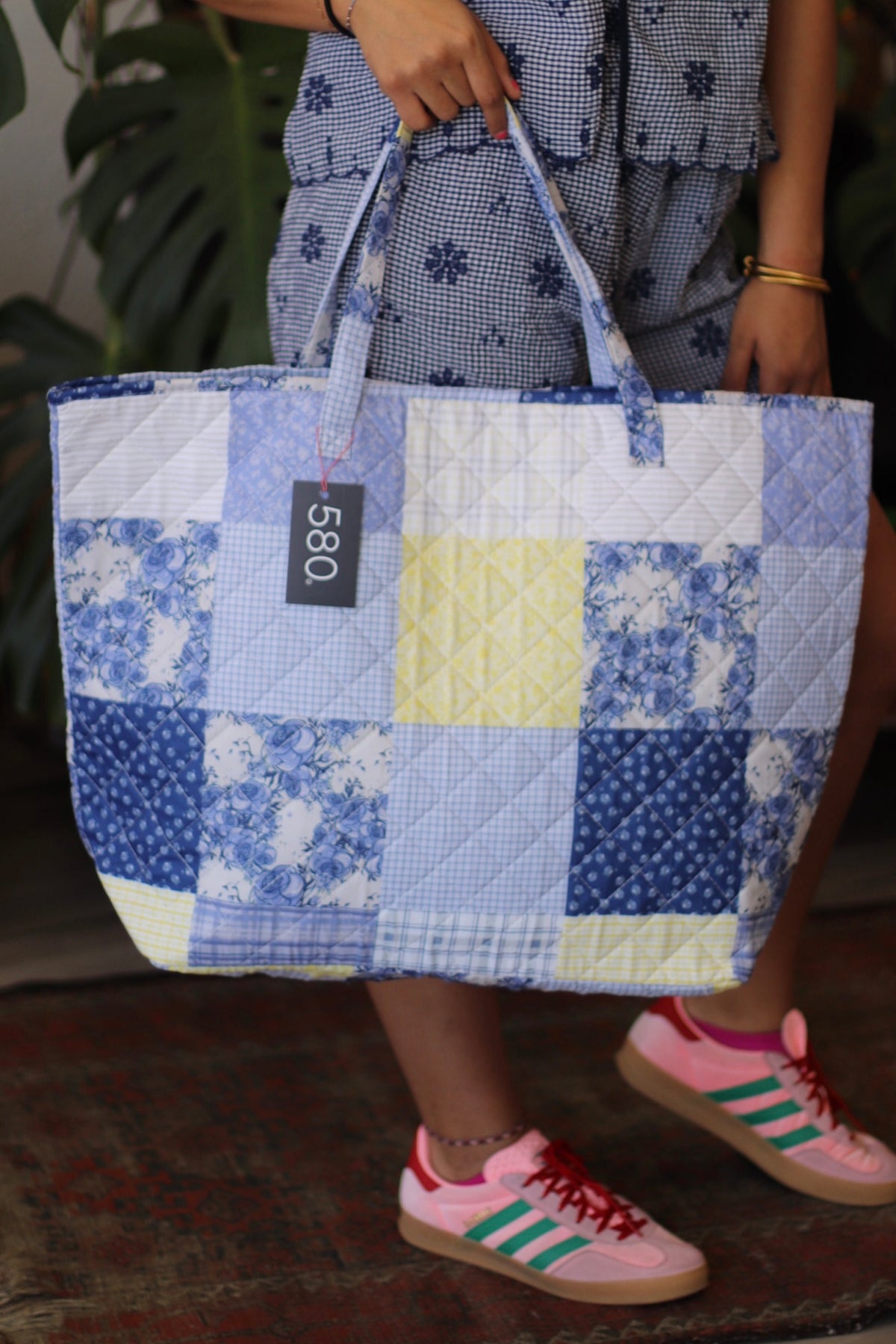 "Garden Walk in Bluebell" Quilted Tote Bag
