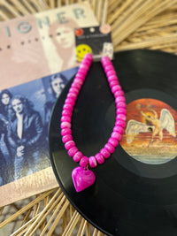Pink Heart Pendant Resin Beaded Necklace