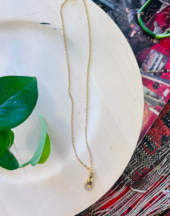 Drop Down Hand 18K GP Stainless Steel Necklace