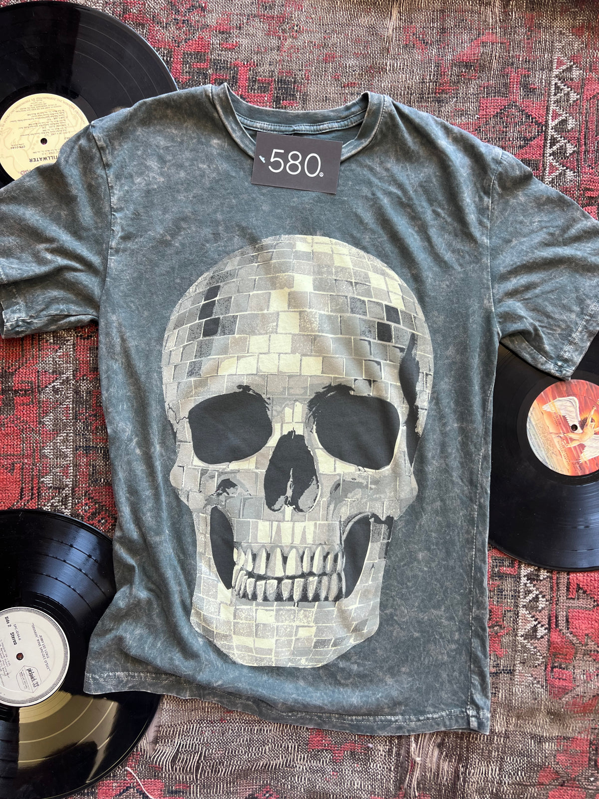 Stone Gray Mineral Wash Disco Ball Skull Graphic Tee