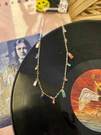 Rainbow Stone Dangle Charm Necklace