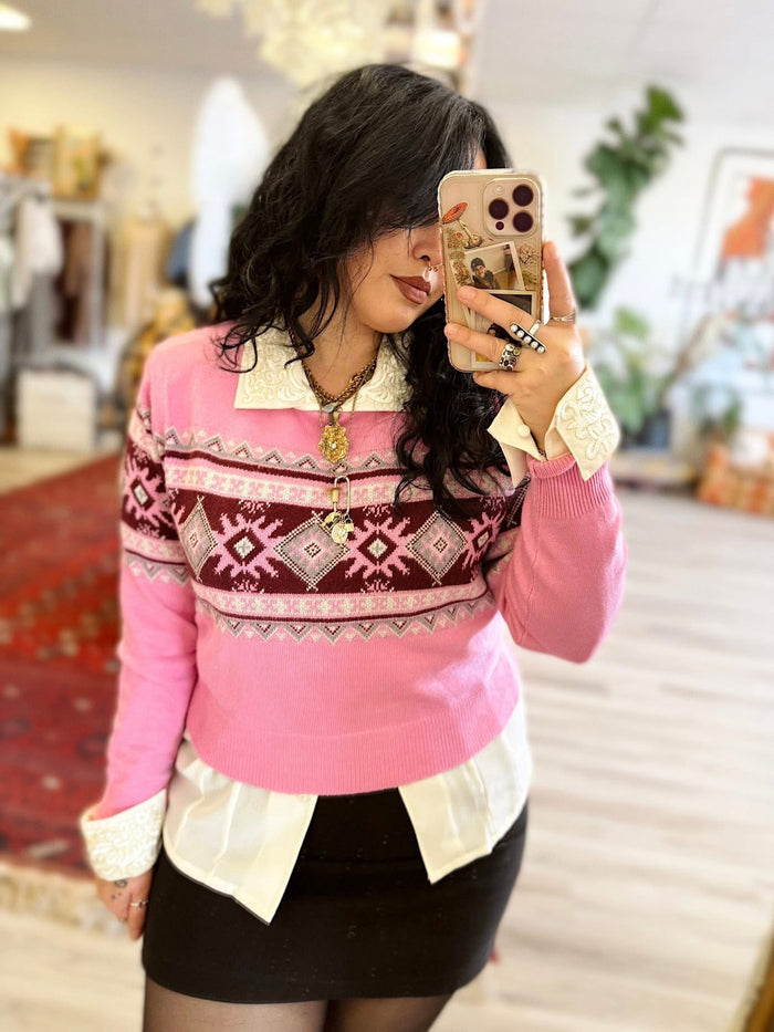 Fair Isle Sweater + Pink