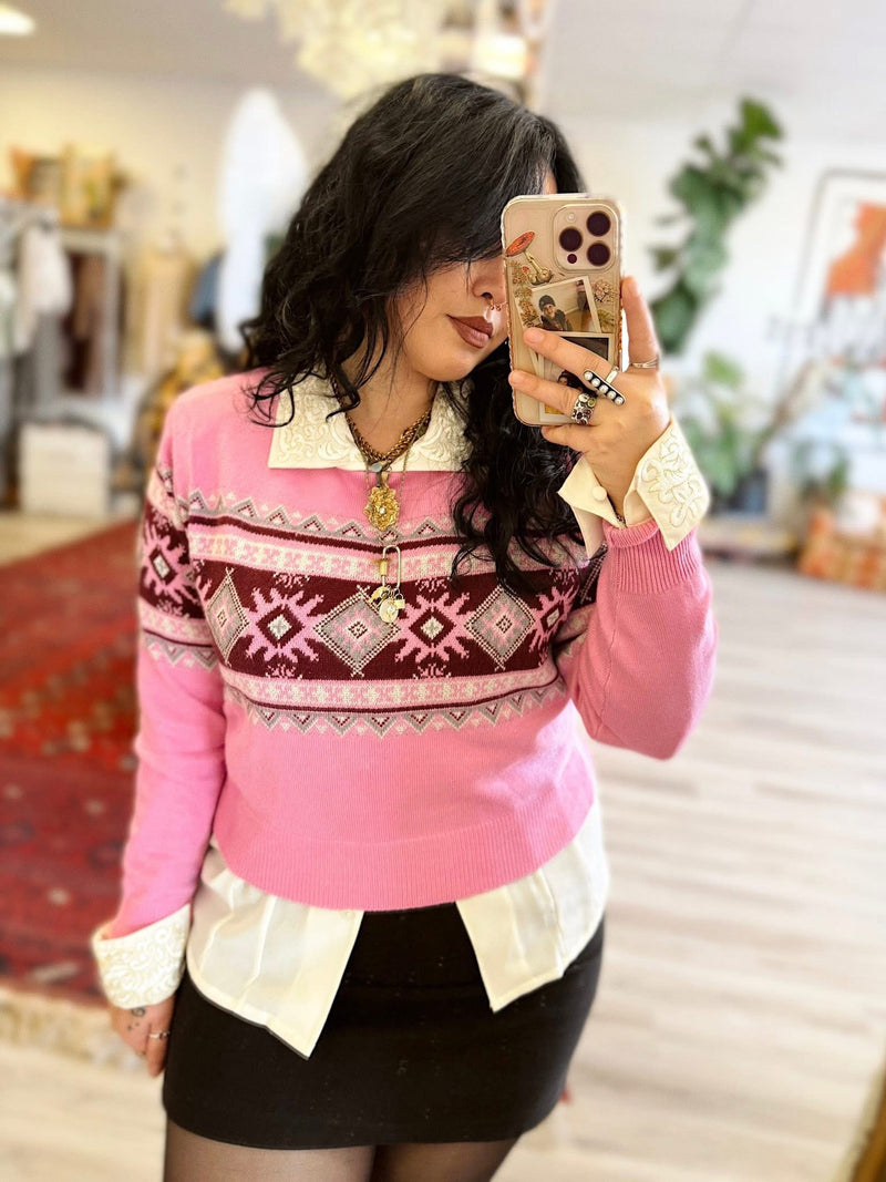 Fair Isle Sweater + Pink