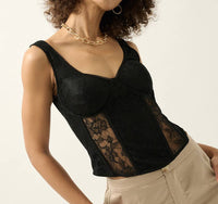 Katie Black Floral Lace Corset Bodice Tank Top