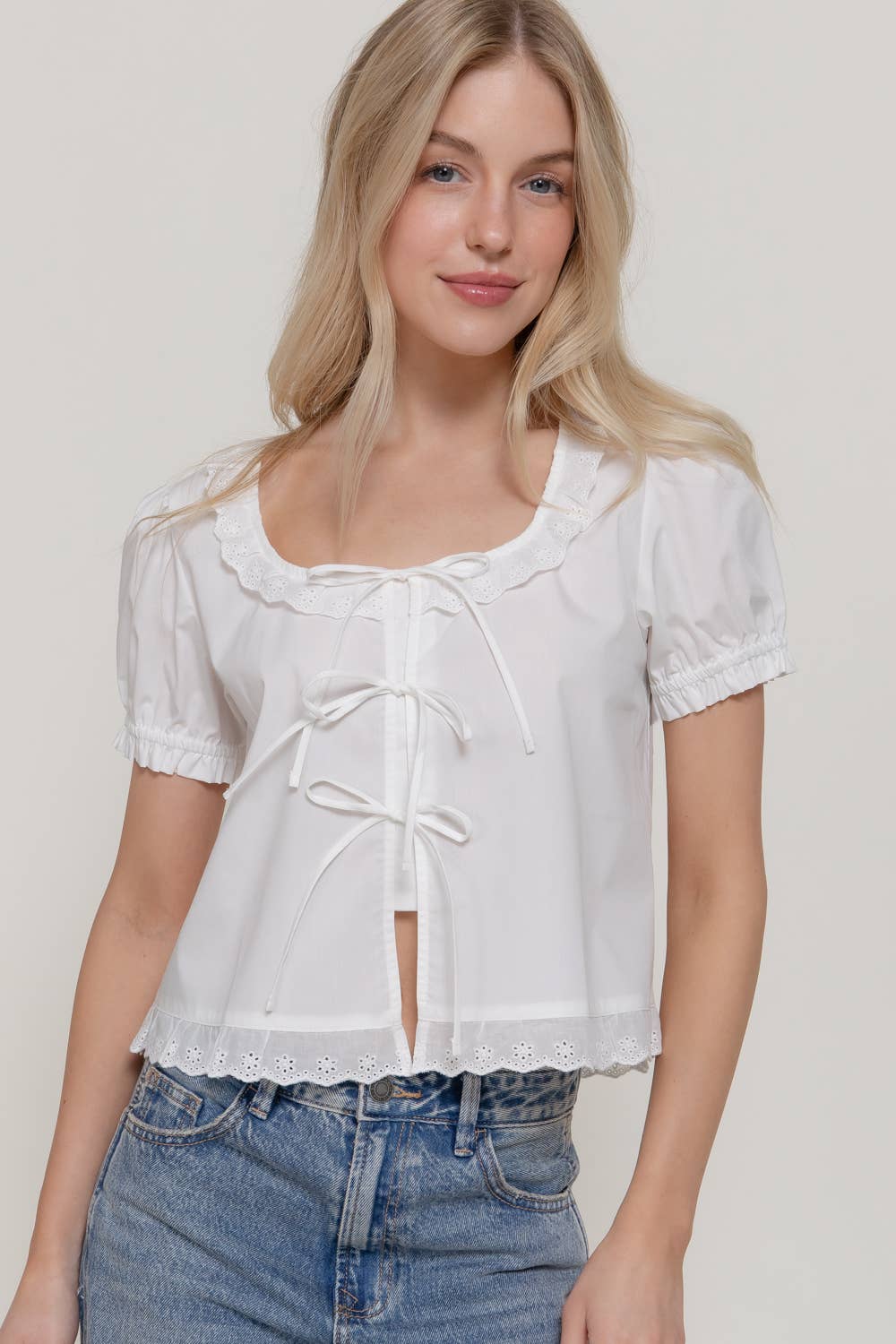 Bree White Short Sleeve Square Neck Blouse
