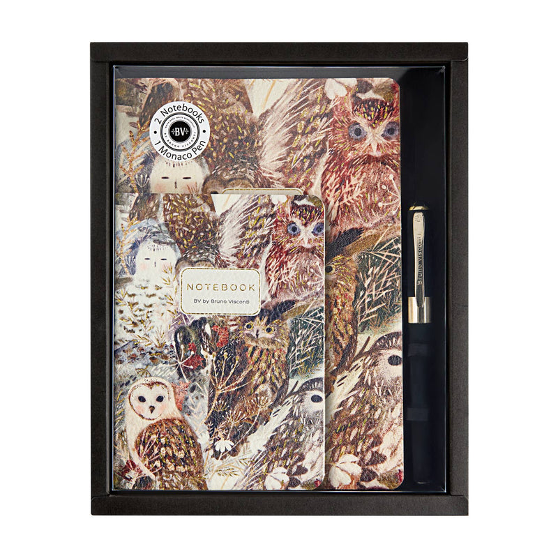 3 Piece Set -Owls - 2 Notebooks + Monaco Pen
