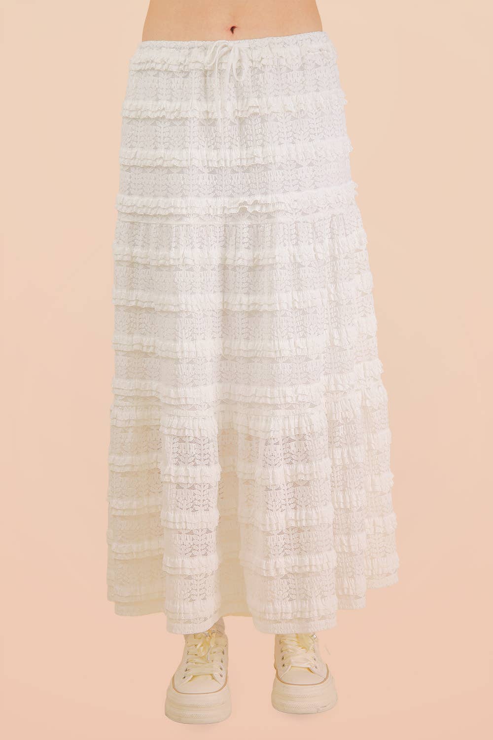 Prairie Grunge White Lace Midi Skirt