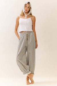 Mystic Plaid Balloon Pants W/ Ruffle Hem