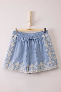 Indigo Embroidered Chambray Shorts