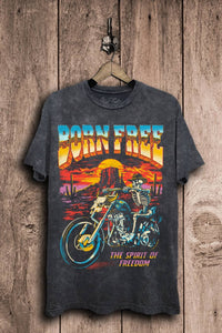 Born Free Black Mineral Wash Graphic Tee